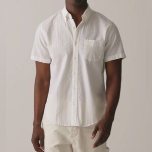 J Crew Mens Short-sleeve yarn-dyed seersucker shirt White M Medium